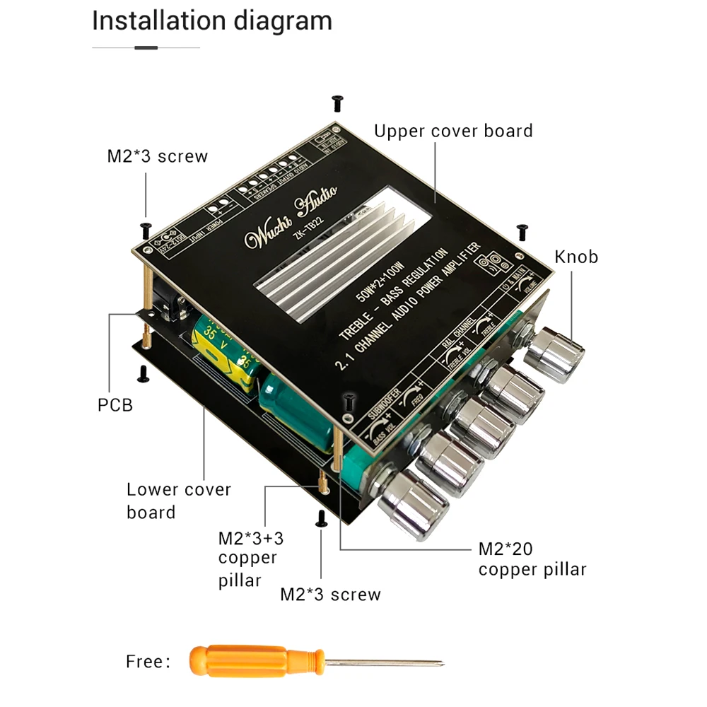 ZK-TB22 ZK-TB22P 2.1 Channel Bluetooth-compatible Audio Power Amplifier Board 50W x 2+100W Subwoofer TWS Wireless TPA3116 TWS