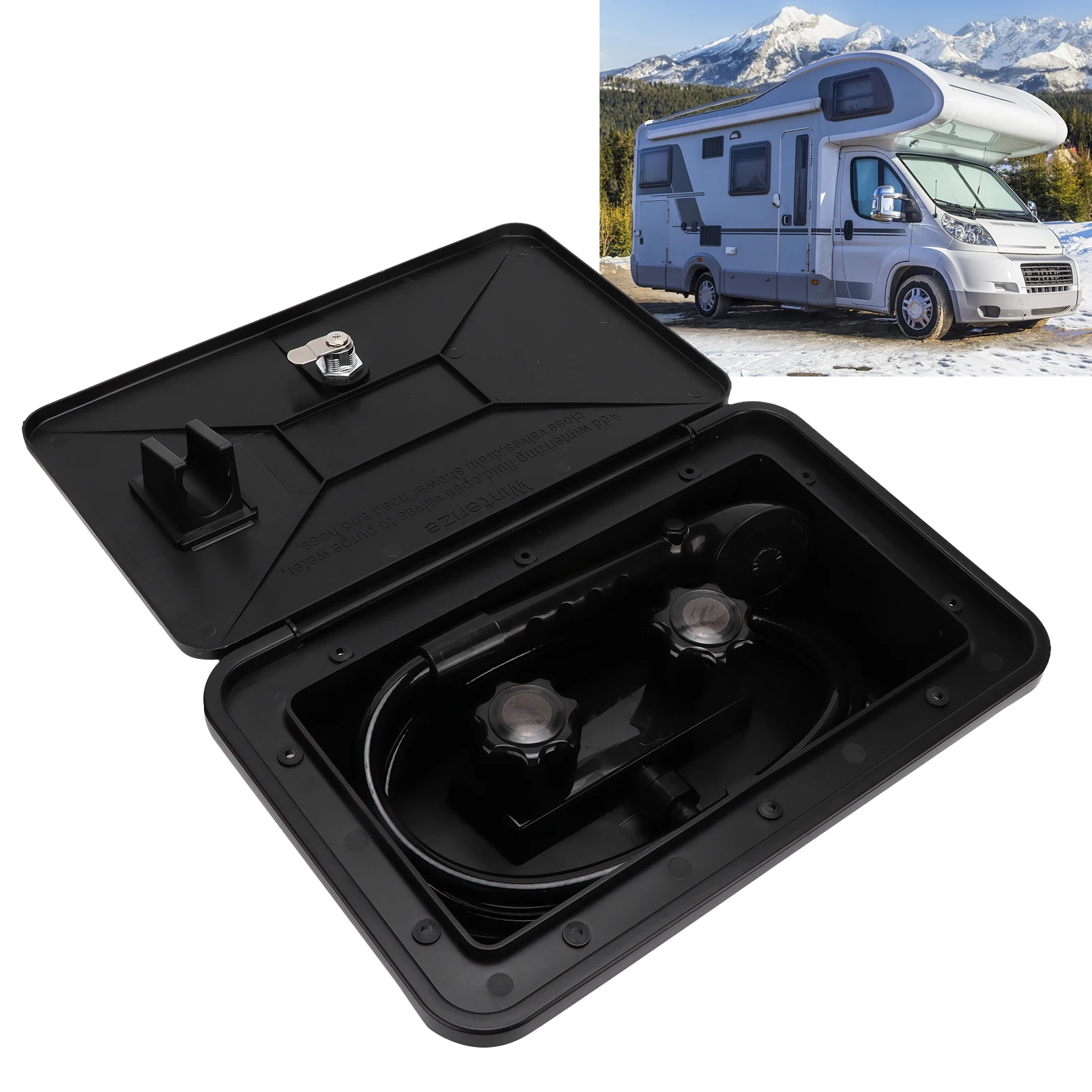 

RV Exterior Shower Box Kit Hot Cold Water Adjustable with Hose Lock Keys for Motorhome Caravan