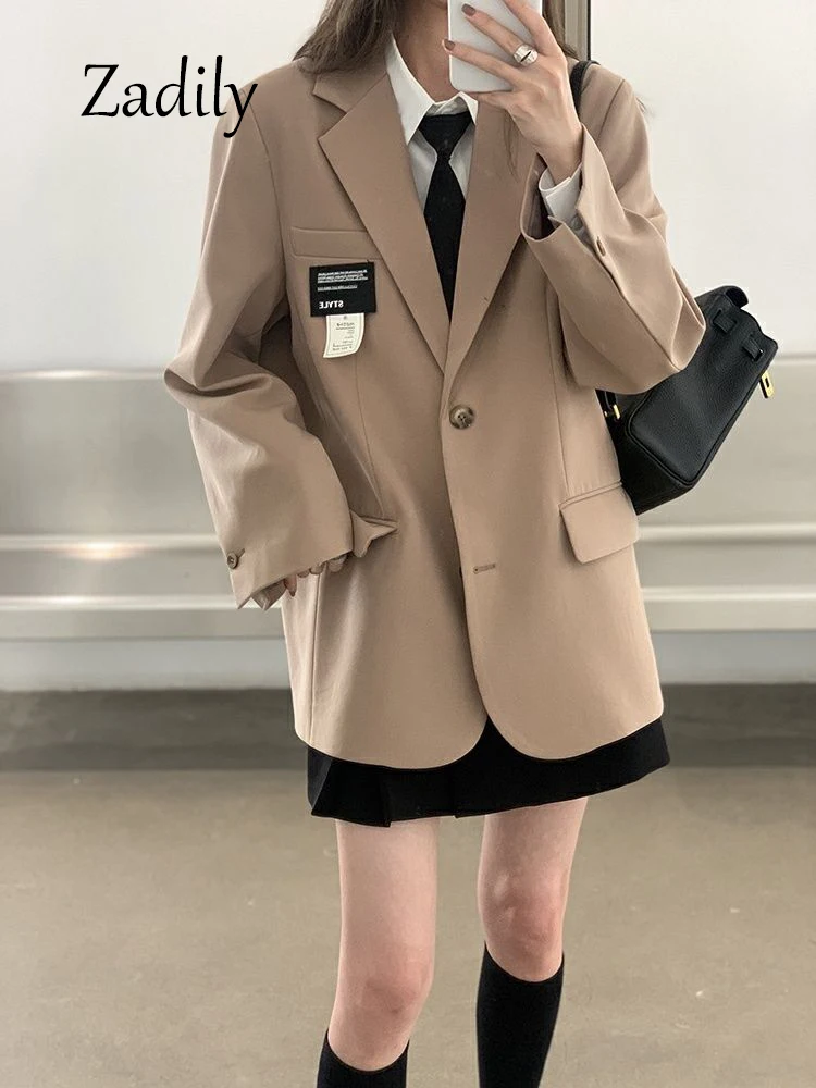 

Zadily 2024 Spring Preppy Style Long Sleeve Women Blazer Solid Color Button Suit JK Blazers Winter Female Clothing Jackets Coat