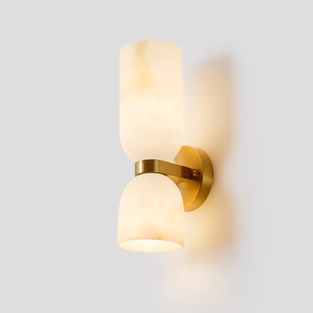 Modern Double Head Alabaster Wall Sconce E27 LED Wall Lamp Metal Artificial marble Stone Indoor Wall Light for Bedroom Living Ro