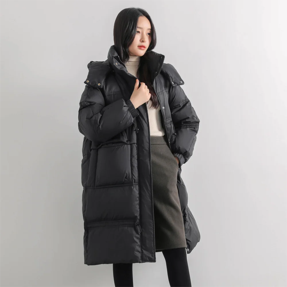 YAYA 2022 Women Down Jacket Detachable Hood Long Overcoat Light Soft Fabric Winter Puffy Padded Parkas