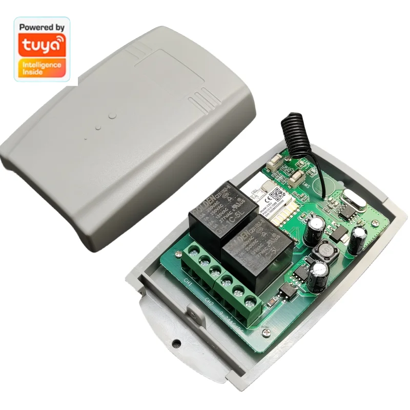 Tuya Inteligente Controle Remoto WiFi Módulo Interruptor Sem Fio, 2CH Polegadas, Auto-Locking, RF 433 Receptor, 10A