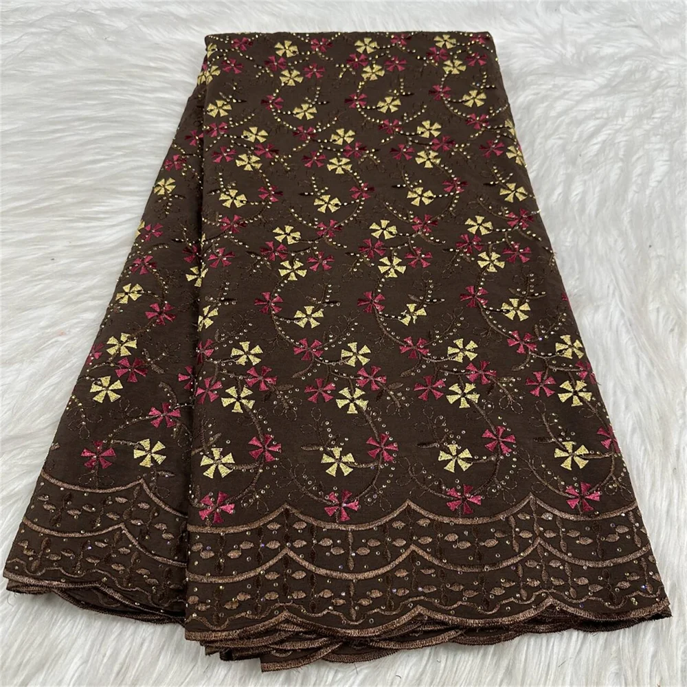 

Hot Sale Swiss Voile African Cotton Stones Lace Fabrics 2025 Latest 5 Yards African Nigerian Cotton Lace For Women Sewing Dress