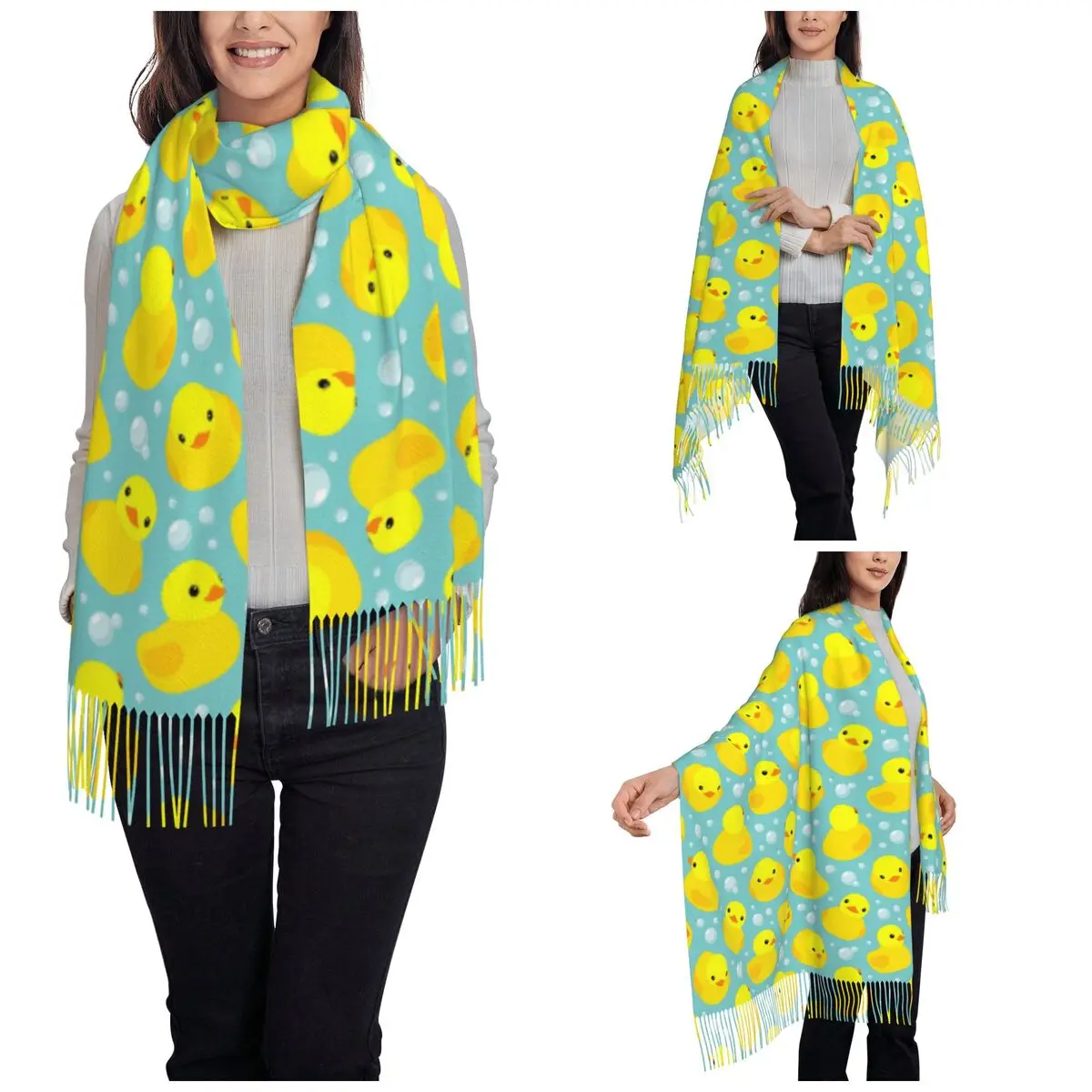 Cute Yellow Duck Bubbles Scarf for Women Winter Fall Pashmina Shawl Wrap Animal Long Shawl Scarf for Evening Dress