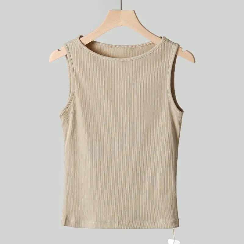 Chaleco sin mangas con tirantes anchos para el hombro de algodón de hilo de alta elasticidad para mujer, nuevas correas interiores y exteriores ajustadas