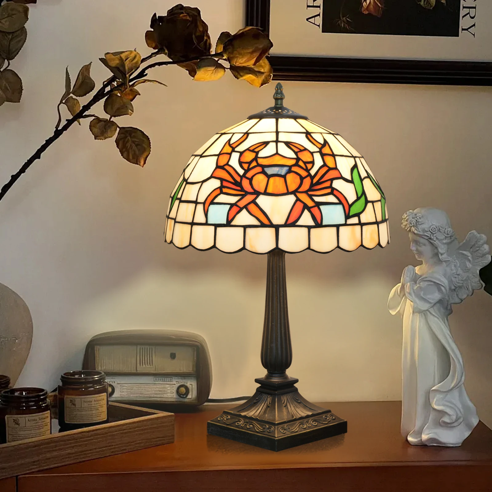 

New design Tiffany Style Table Lamp cute crab Stained Glass Lamp for Living Room Bedroom Bedside Nightstand Home Office