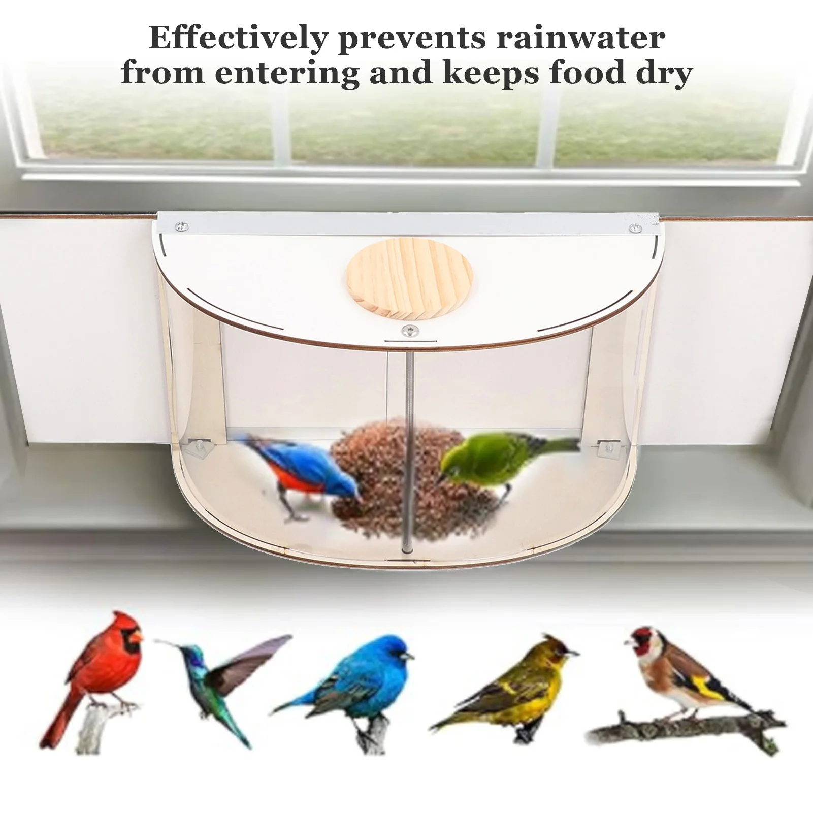 Window Bird Feeder Inside House Rain Proof Adjustable Inlet Stable 180° Clear View Birds Feeder For Bird Watching