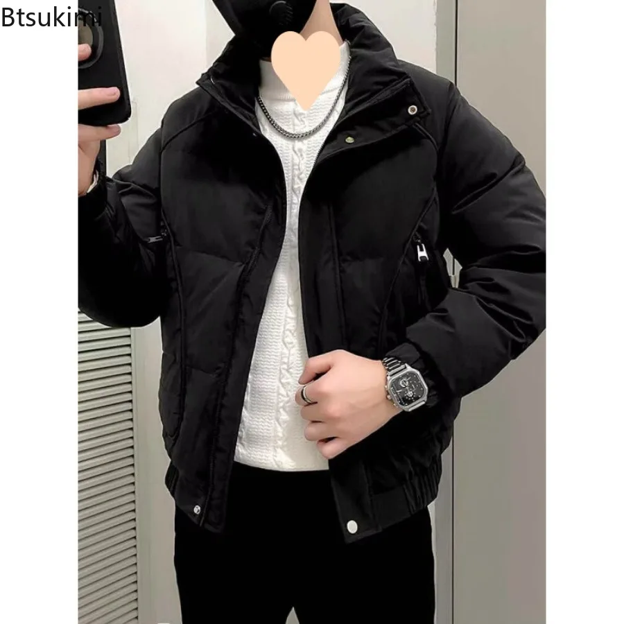 High Quality Men Parkas 2025 Fashion Men's Thicken Warm Casual Jackets Handsome Men Coats Solid Stand Collar Down Cotton Jackets