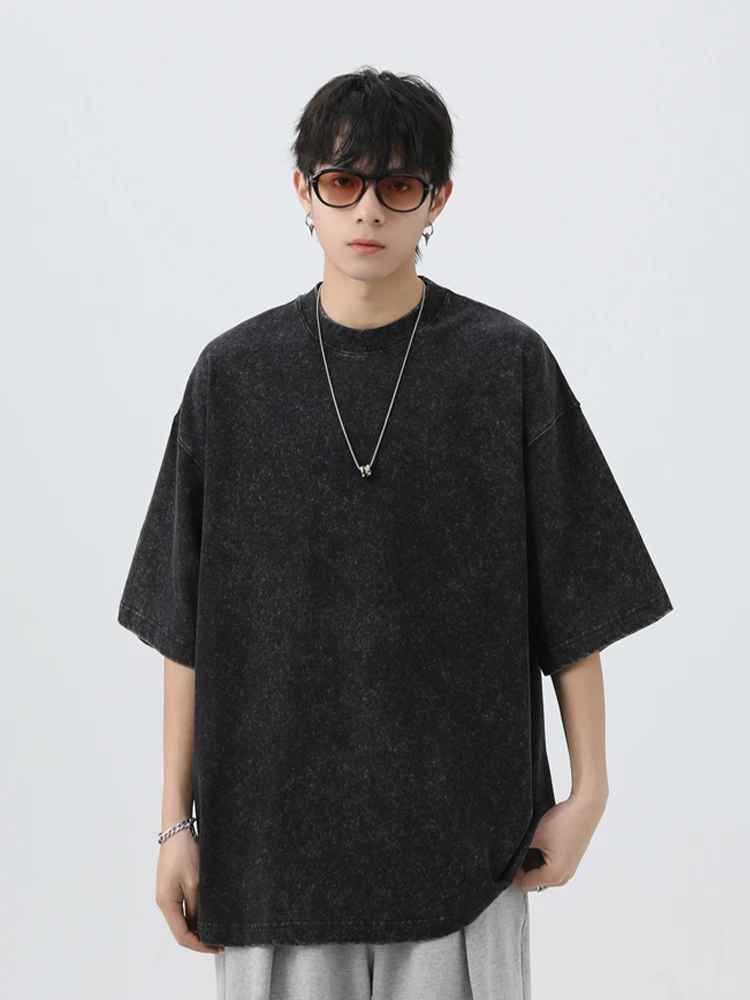 Japanese Korean Style Stir Fried Snowflake Washed T-Shirts Men Women Cotton Heavyweight Summer Hip Hop Streetwears Short Sleeved image 3