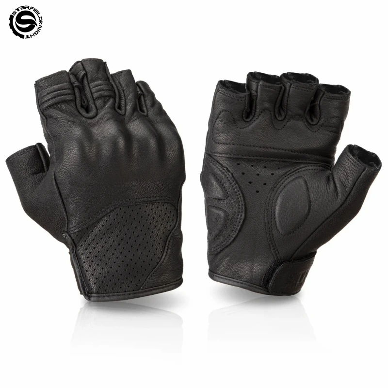 

Star Field Knight Black Motorcycle Gloves Real Goat Leather Half Finger Gloves Summer Breathable Wear-resistant Riding Gears