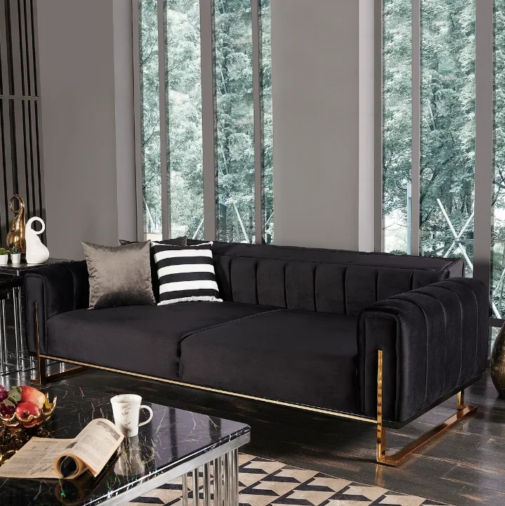 % Wood Frame Modern Sectional Sofa Set Luxury Velvet Fabric Chesterfield Sofa Modern Living Room Sofas Couch Furniture