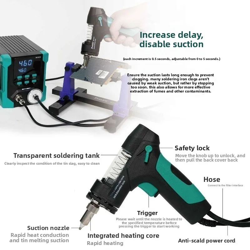 160W Digital Display Electric Desoldering Pump Strong Suction 110V/220V Adjustable Temperature Solder Remover for PCB Repair