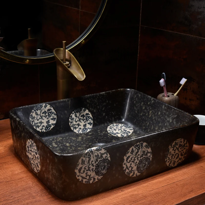 Yellow Dragon Chinese Antique ceramic sinks china wash basin Ceramic Counter Top Wash Basin Bathroom Sinks