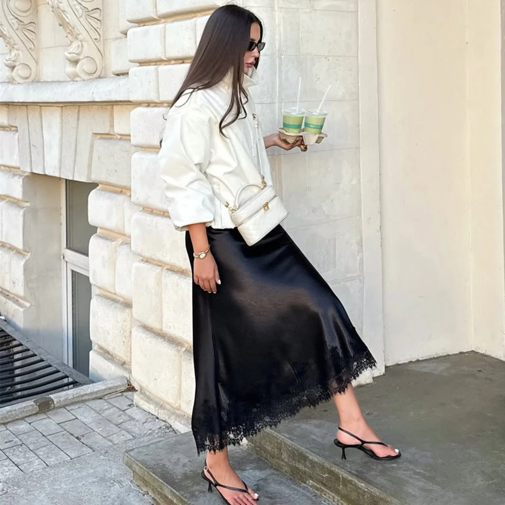 Tuularose falda elegante de encaje para mujer, falda nueva de retazos de encaje liso a la moda, falda Vintage de cintura alta para fiesta, falda femenina para ir al trabajo