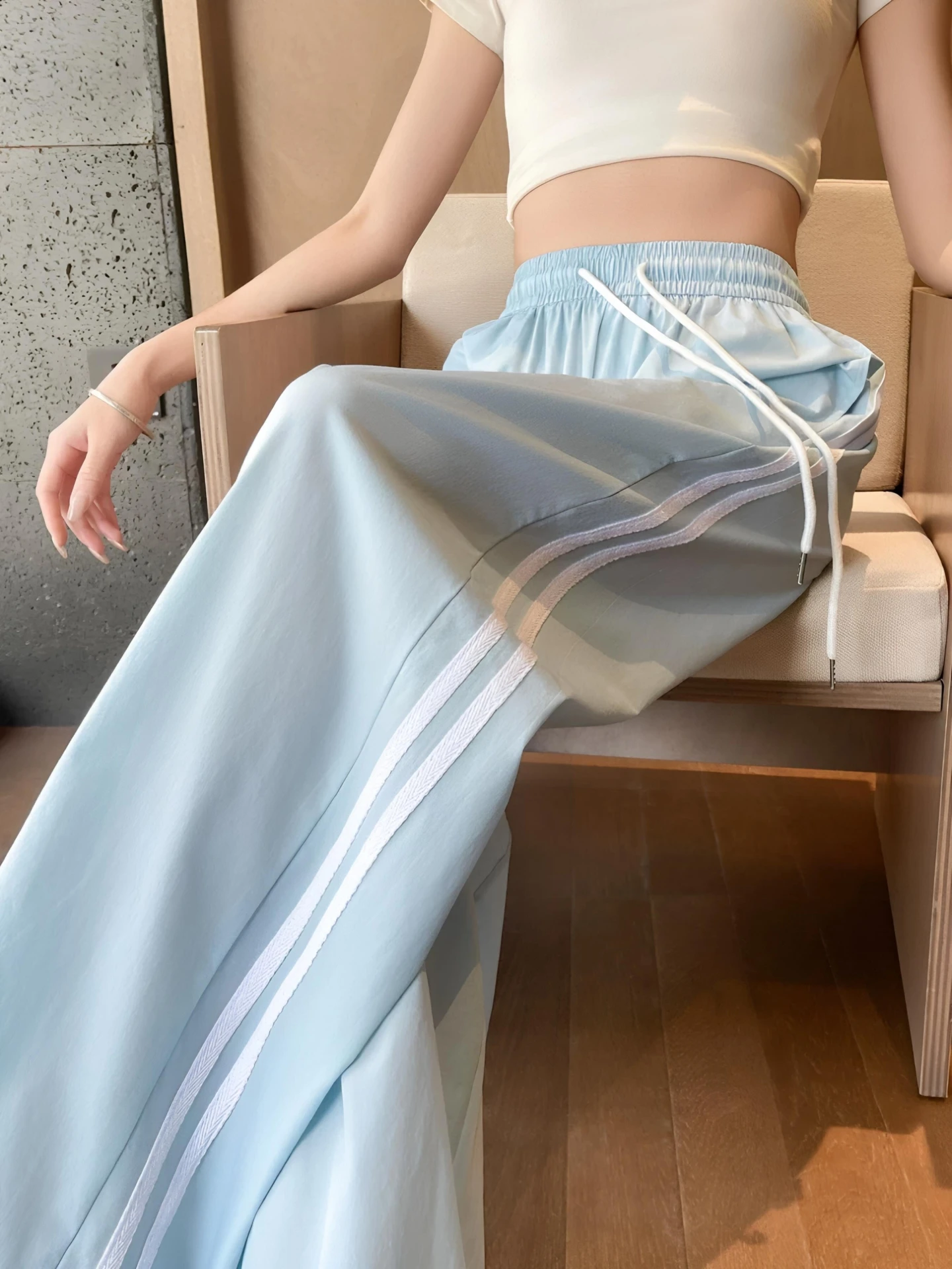 Ice Silk Stripe Sports Pants Women's Summer Thin New American Loose Straight Leg Wide Leg Pants Quick Dry Workwear Pants