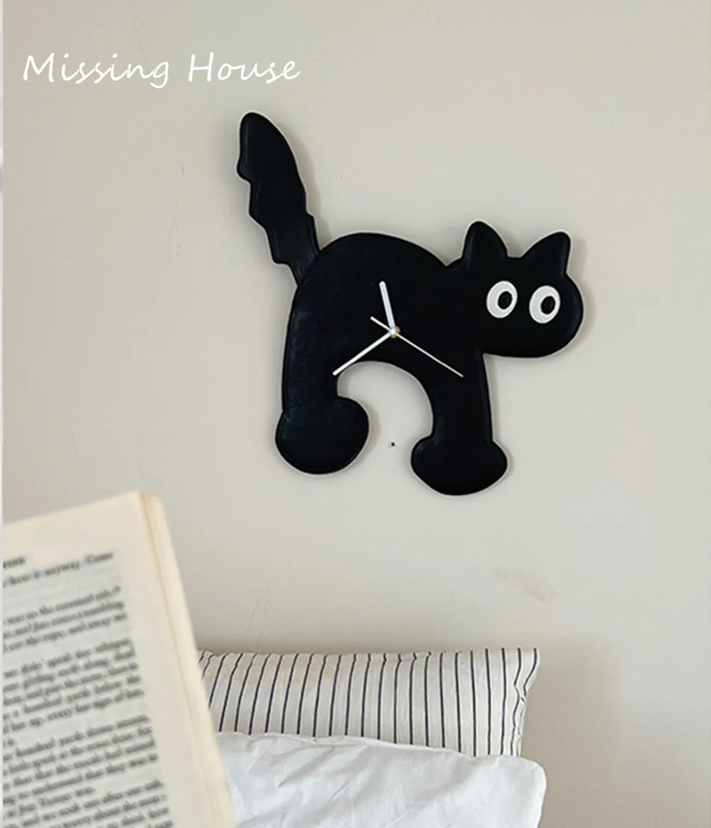 Funny Black Running Cat Dog Wall Clock Cartoon Acrylic Fashion Watches Living Room Home Decor Kids Gift