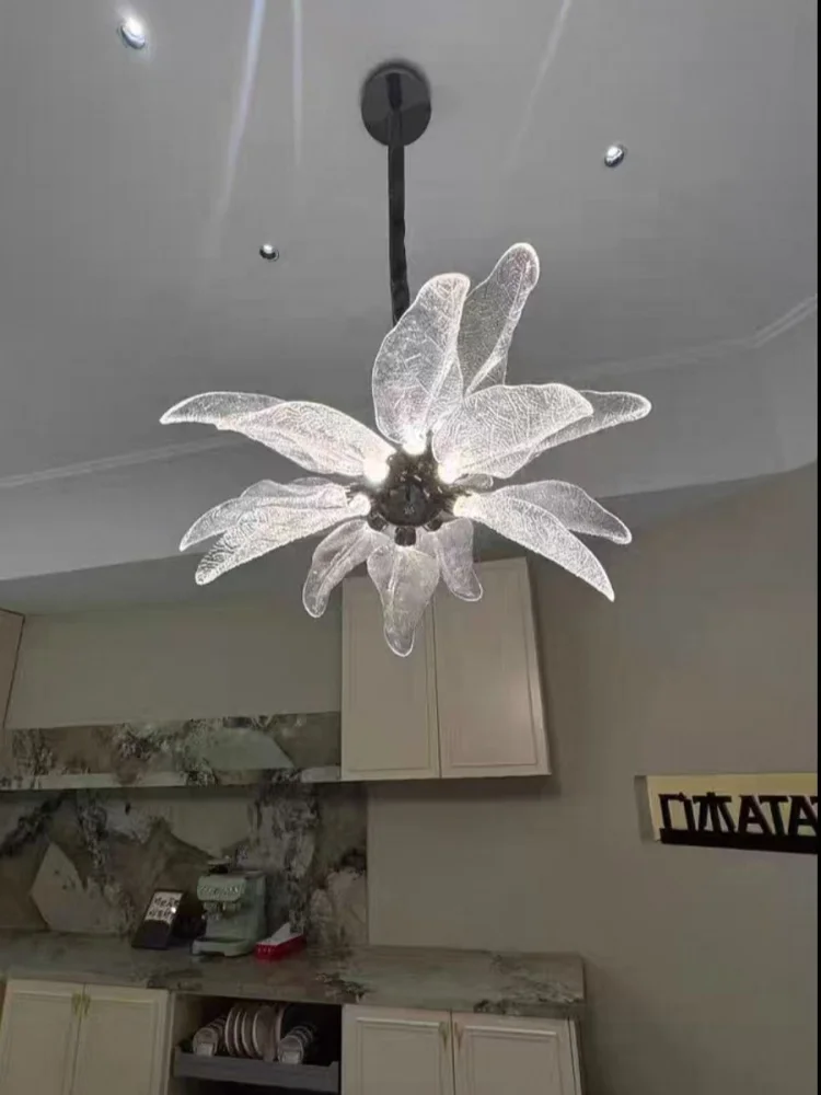 Luxury Villa Copper Branch Chandelier Dining Room Living Room Lobby Designer Art Resin Leaf Pendant Lamp Chandelier High Ceiling
