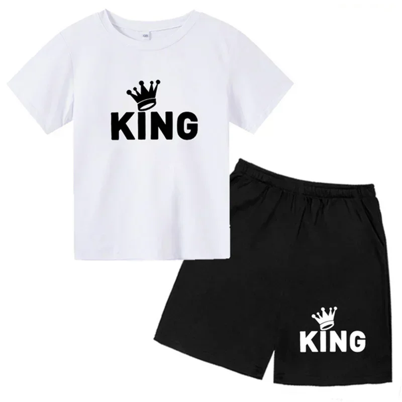 King Pattern Printed T Shirt Suits For Boy Girl Kids Summer Short Sve shorts Kid T-shirt ildren\'s Tee tops Set