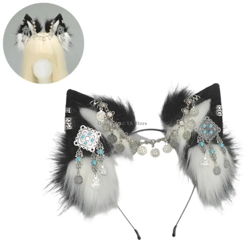 

Мягкие плюшевые повязки на голову для косплея с волчьими ушками, эффектный головной убор с волчьими ушками для мероприятий, и