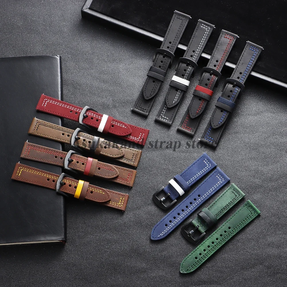 Leather Watch Strap for Samsung Galaxy Watch 8/7/6/5 Watch Band 20mm 22mm For Omega Head Layer Cowhide Quick Release Accessories