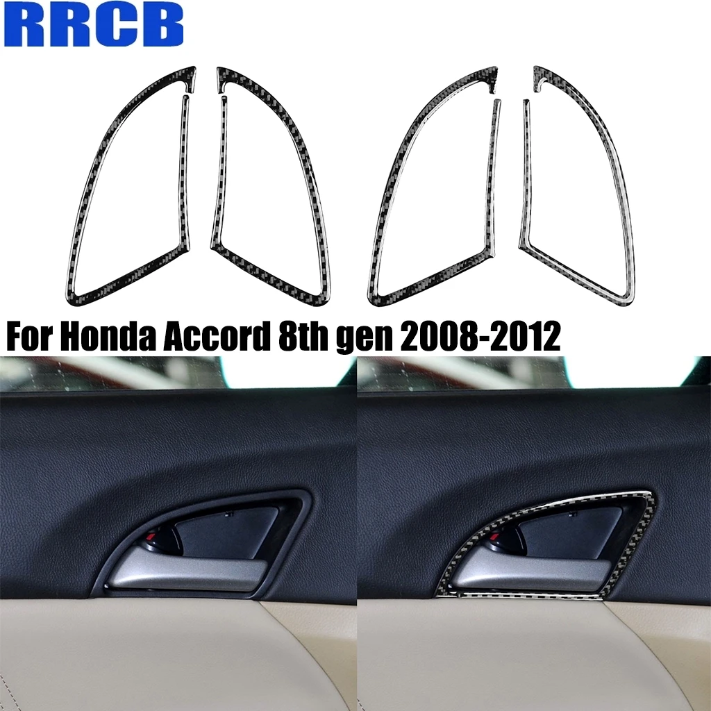 For Honda Accord 8th Gen 2008-2012 Carbon Fiber Car Accessories Door Handle Armrest Bowl Frame Interior Cover Sticker Auto Trim