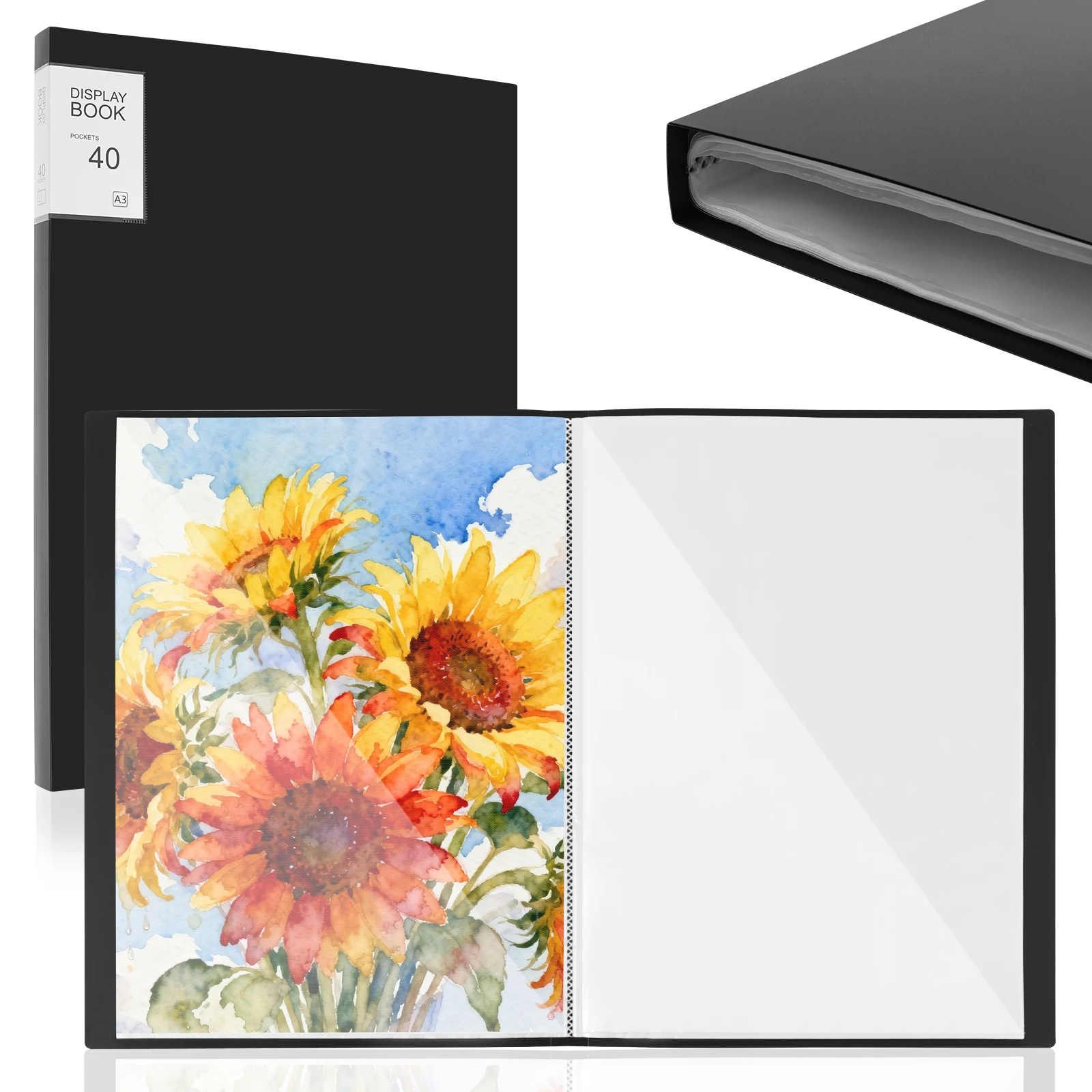 2 Pcs Art Portfolio Presentation Folder A3 Display Book Folder 40 Pocket with Clear Plastic Sleeve A3 Display Book for Painting