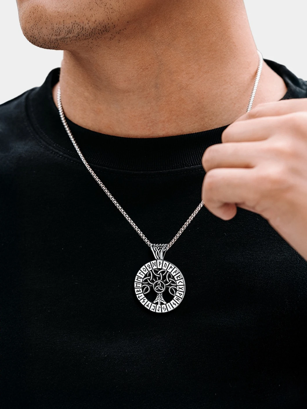 U7 Stainless Steel Nordic Viking Rune Necklaces for Men Woman Norse Mythology Power Symbol Runic Sun Valknut Hammer Jewelry Gift