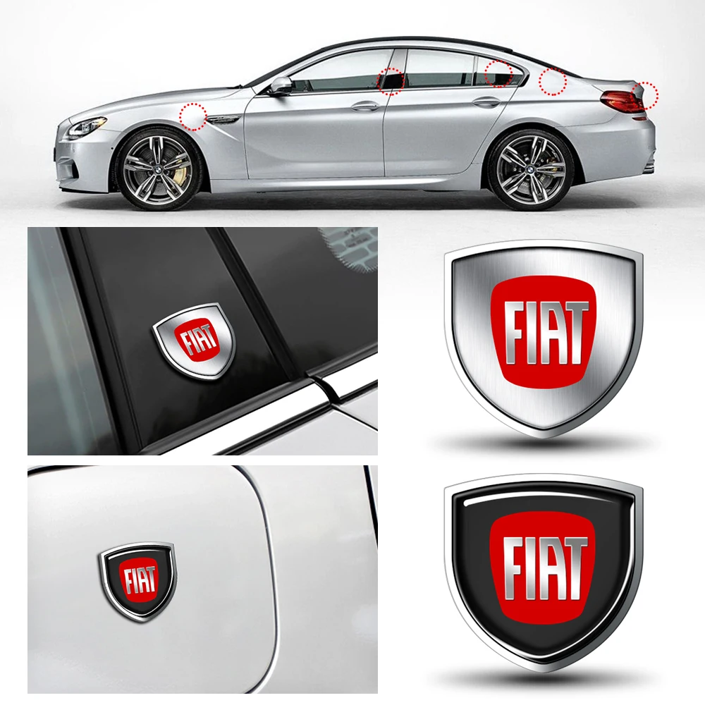 1/2 Piezas Emblema 3D Metálico Cromado para Guardabarros de Coche, Adhesivo Lateral Trasero para Carrocería, Compatible con FIAT Fiorino Punto Bravo Panda 500 Abarth Palio
