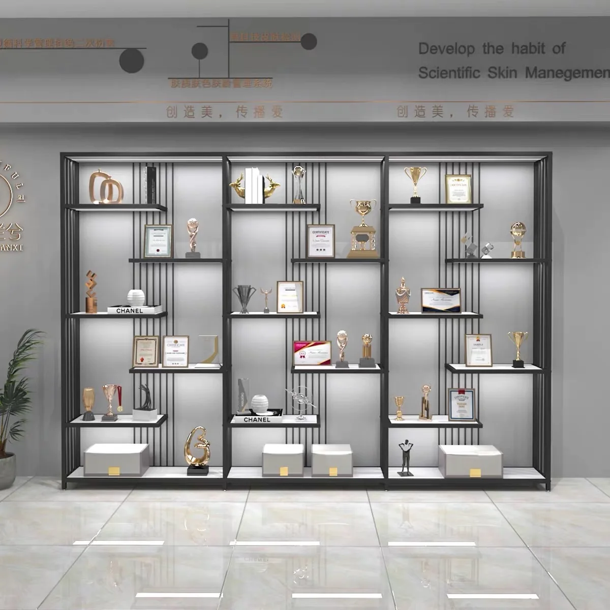 Cosmetics beauty salon product display cabinet company trophy display rack shoe rack bag shoe display rack cabinet