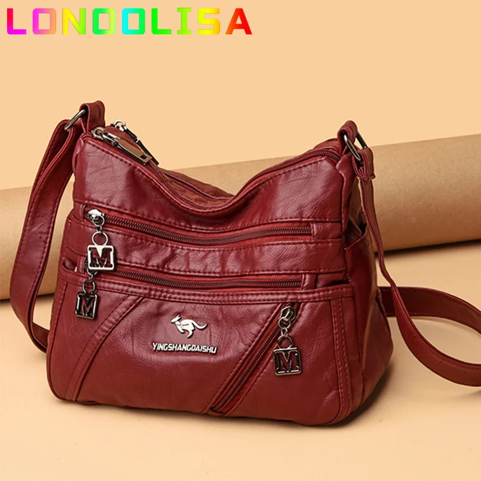 Bolso de cuero suave de alta calidad para mujer, bandolera de diseñador con múltiples bolsillos, 2024