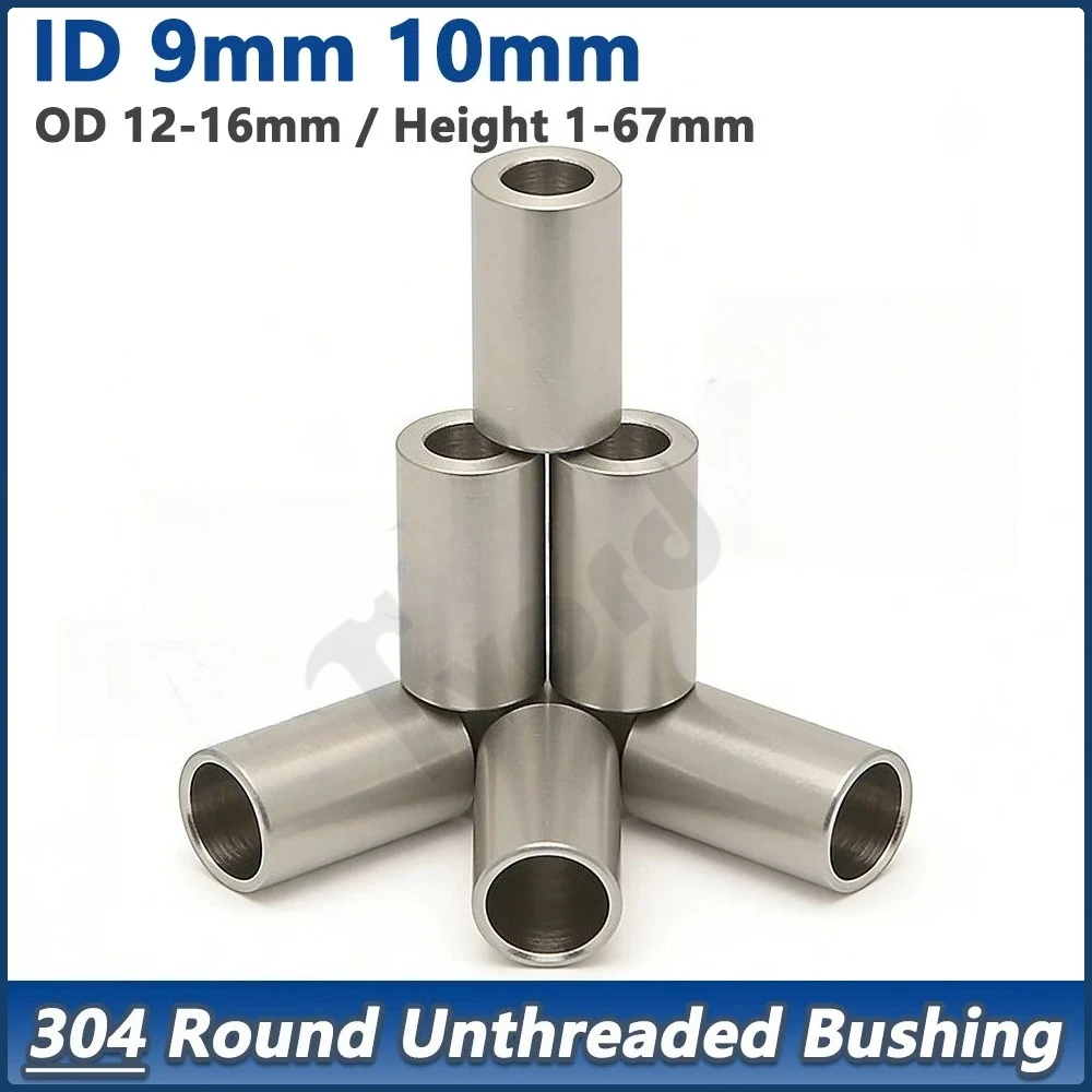 304 Stainless Steel Unthreaded Bushing Washer Round Hollow Standoff Spacer Sleeve ID 9 10mm,OD 12 14 15 16mm