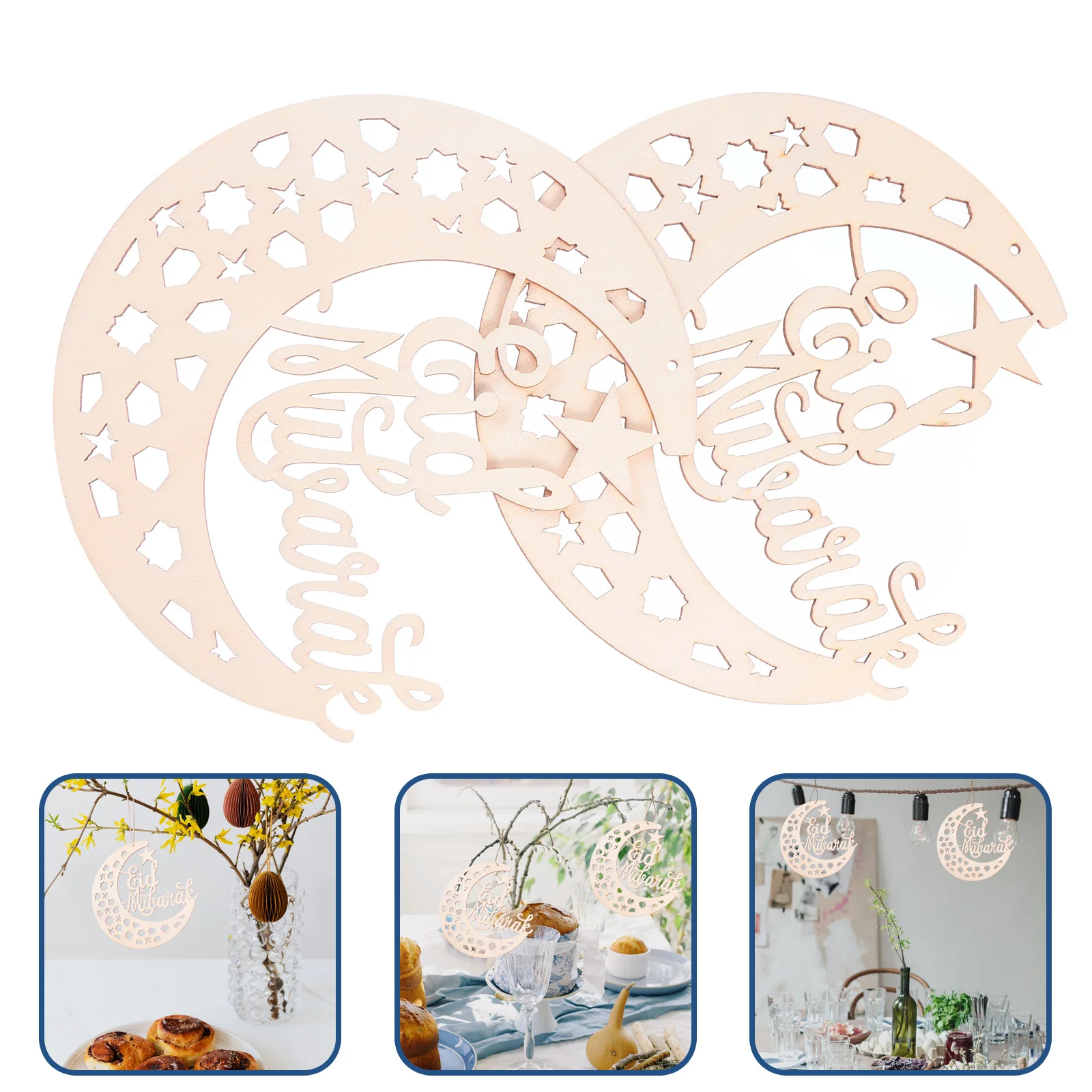 6pcs Eid Festival Pendants Wooden Hanging Adornments For Home Garden Decor Creative Craftwork Smooth Safe Eco-Friendly