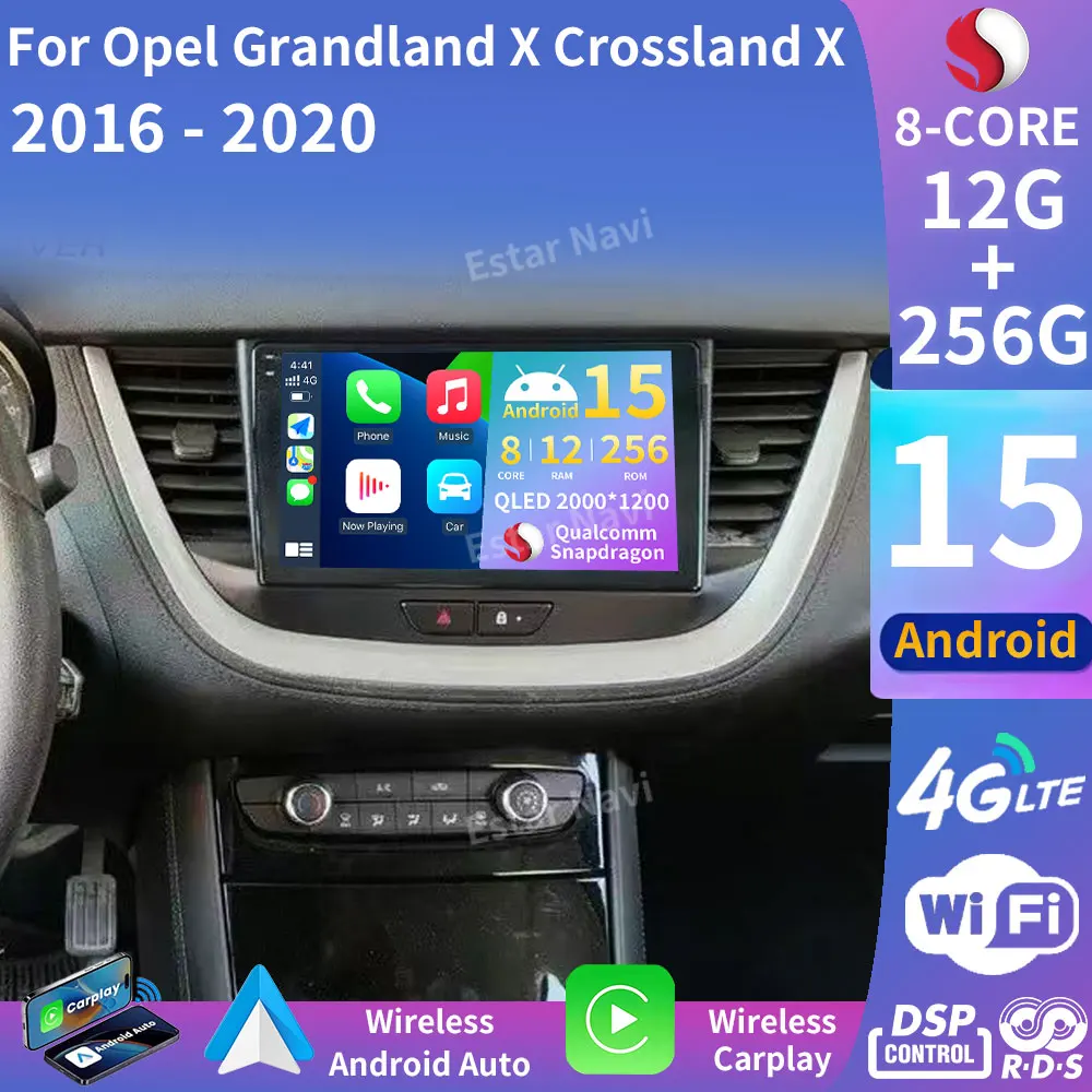 أندرويد 15 لأوبل جراندلاند X كروسلاند X 2016-2020 Carplay شاشة مراقبة الوسائط المتعددة راديو ستيريو مشغل فيديو ملاحة السيارة
