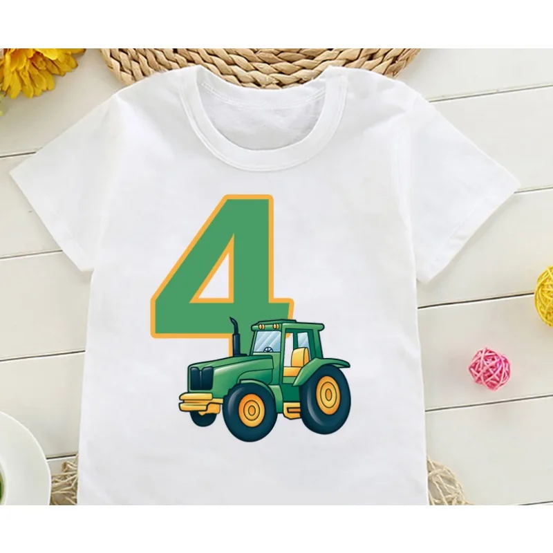 New Boys Cute Farmer Tractor Happy Birthday T Shirt Kids Birthday Party Gift Children Funny Present Clothes Boys Clothes Tee