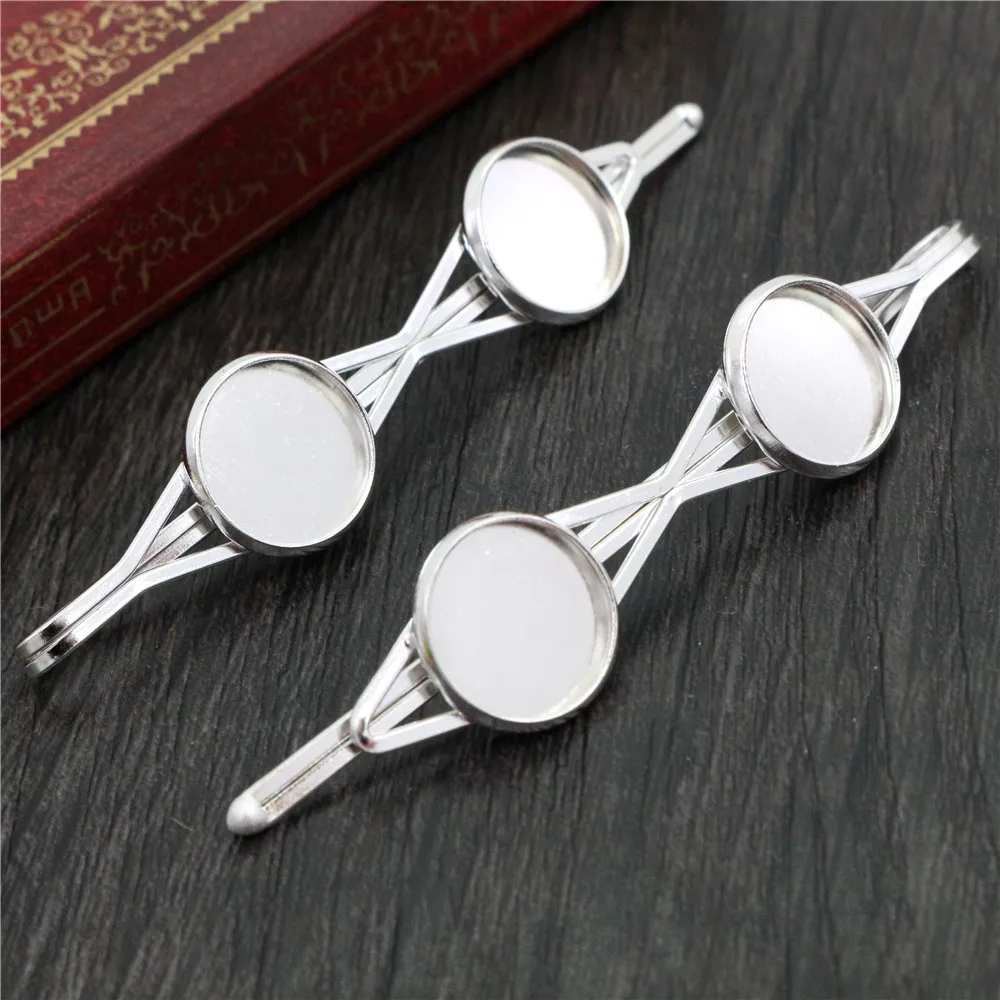 12mm 10pcs Two Cameo High Quality Bronze and Silver Plated Copper Material Hair Clips Hairpin Base Setting Cabochon Cameo