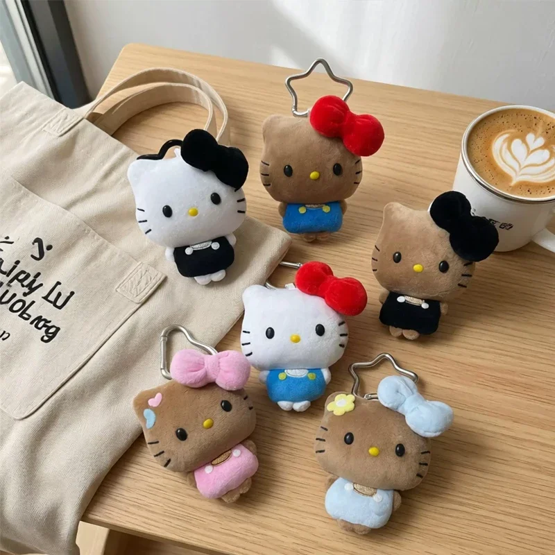 

New Sanrio Black Hellkitty Plush Pendant Girls Backpack Bags Stuffed Keychains Cute Leopard Hellokitty Plush Keyrings