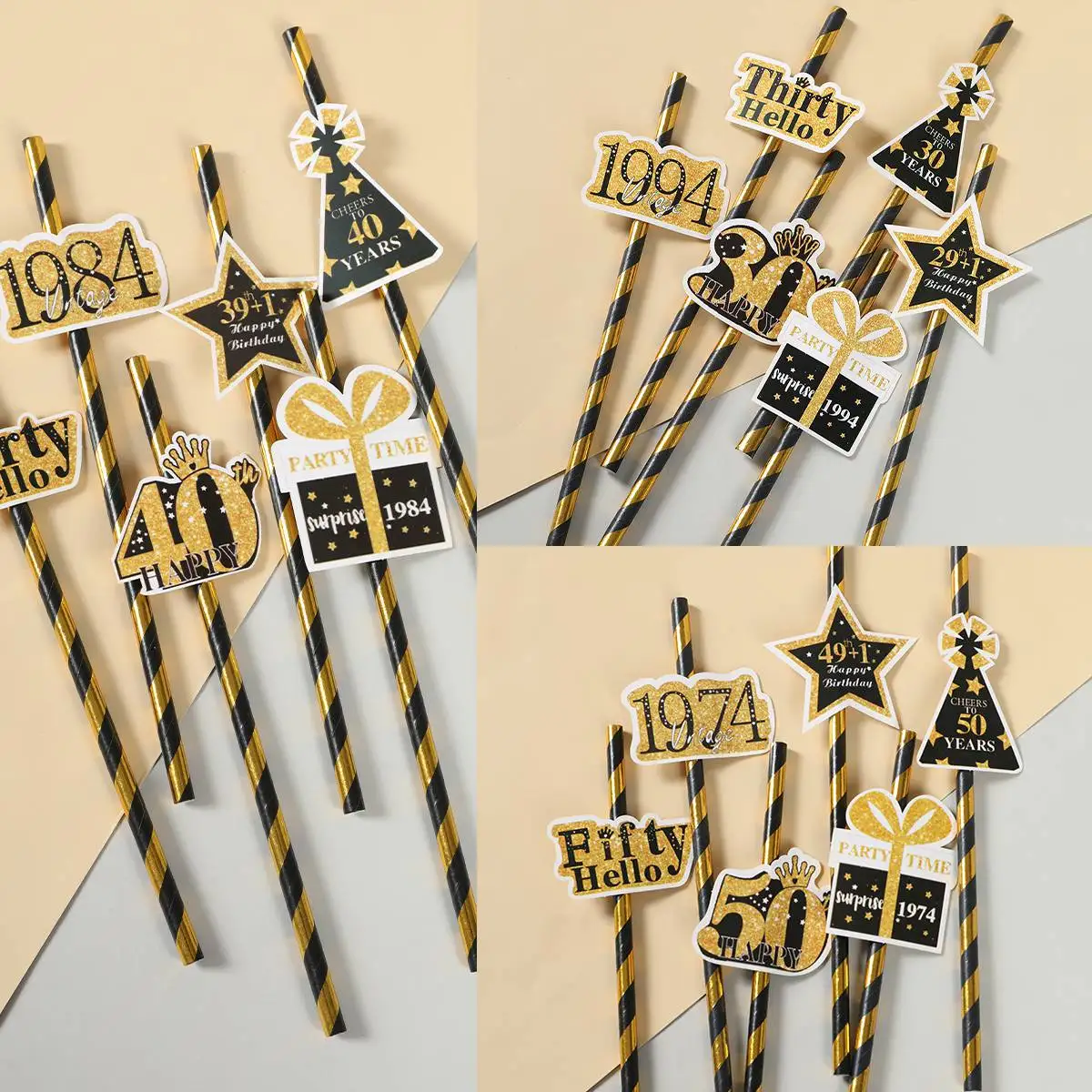 6Pcs 30 40 50 Year Birthday Party Disposable Paper Straws Adult Women Men 30th 40th 50th Anniversary Wedding Party Supplies