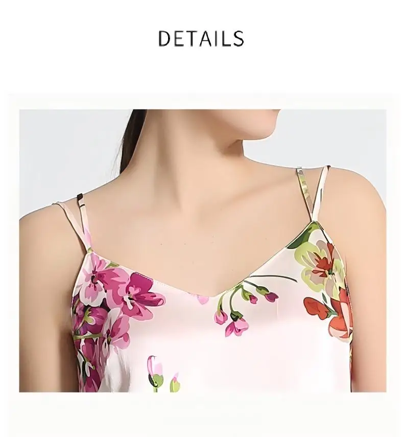 Summer new style women's silk pajamas - 100% mulberry silk camisole and shorts two-piece printed cool loungewear set