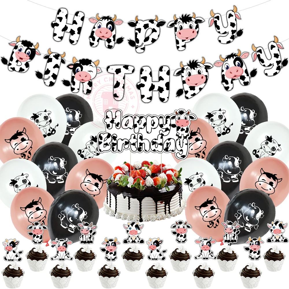 

Cow Theme Children's Birthday Party Balloon Decoration Kit Flag Pulling And Flag Inserting Honeycomb Decor Latex Ballon Supplies