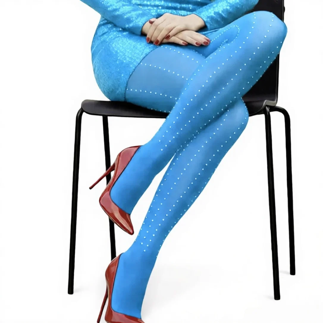 

Especially Pantyhose with Linear Rhinestone Sparkling Body Stockings Sky Blue Hosiery Elegant Velvet 120D Tights for Women Gifts