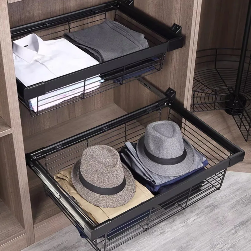 

Wardrobe basket drawer type retractable pants rack built-in cloakroom storage rack storage basket pants pumping hardwa