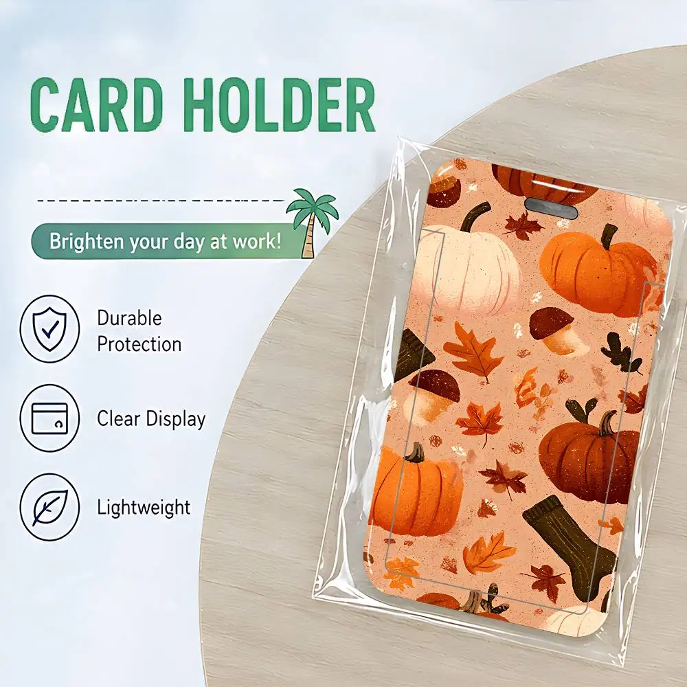 Autumn Leaves Pumpkin NFC Contactless Sliding Card Sleeve For Student Cards, Bus Cards, ID Cards, And Work Permits