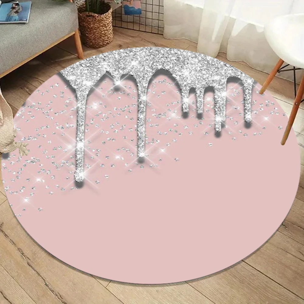 Gold Glitter Drip Round Rug Non Slip Soft Easy Clean Fits Home Living Room Bedroom Adds Luxurious Decor Style Carpets for Home