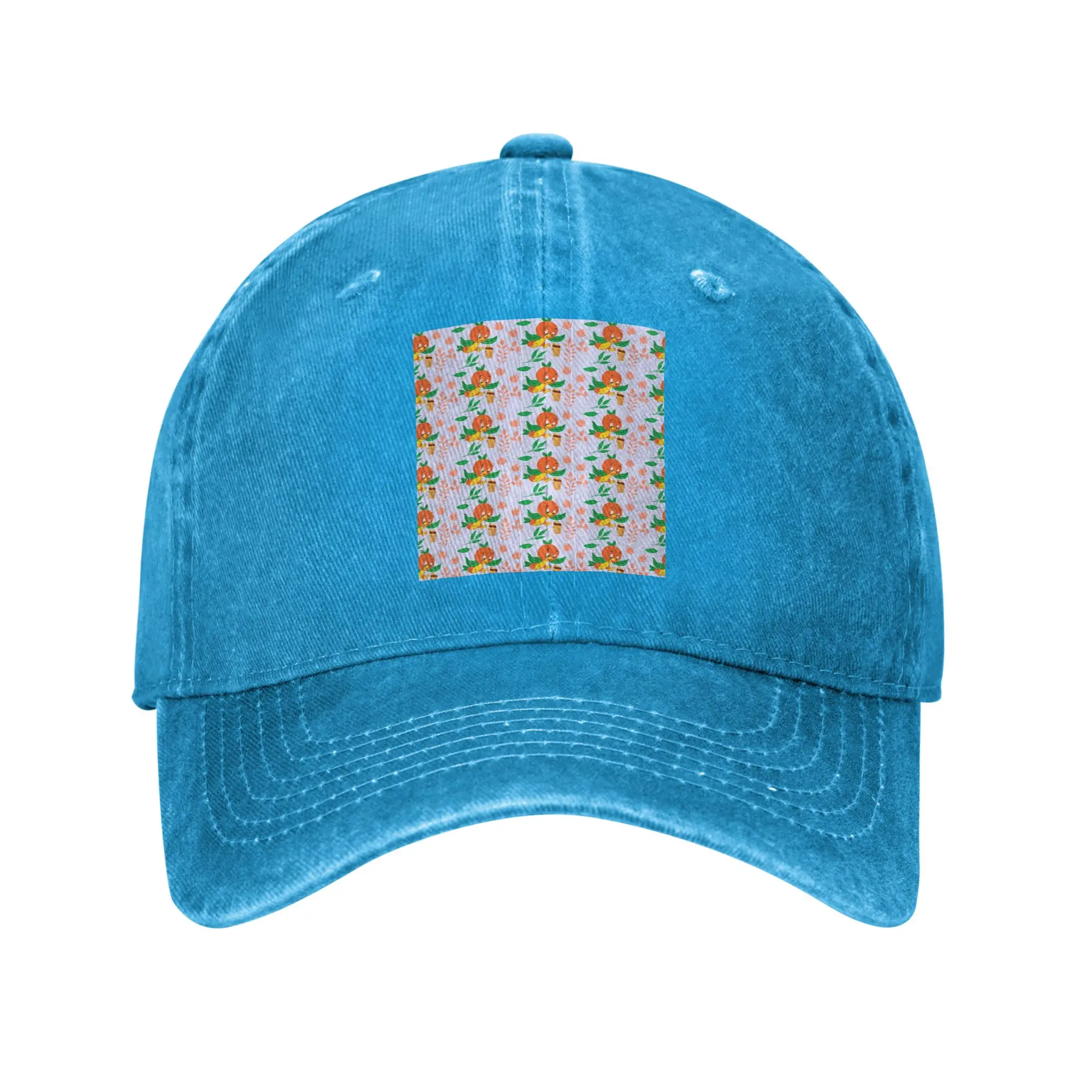 Orange Bird and Citrus Swirl Washed Denim Cap Casual Baseball Caps Adjustable Hat Summer Unisex Baseball Hats