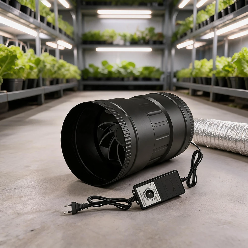 Dryer Booster Inline Duct Fan For Small Grow Tents Black Adjustable Airflow Control Automation Kit Stable Airflow
