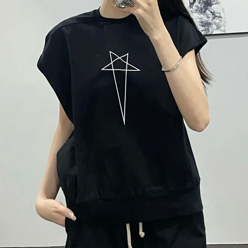 

Men's T-shirt Pentagram Print R0 Tees Sleeveless Design Cotton Oversized T-shirt Streetwear Men's Clothing