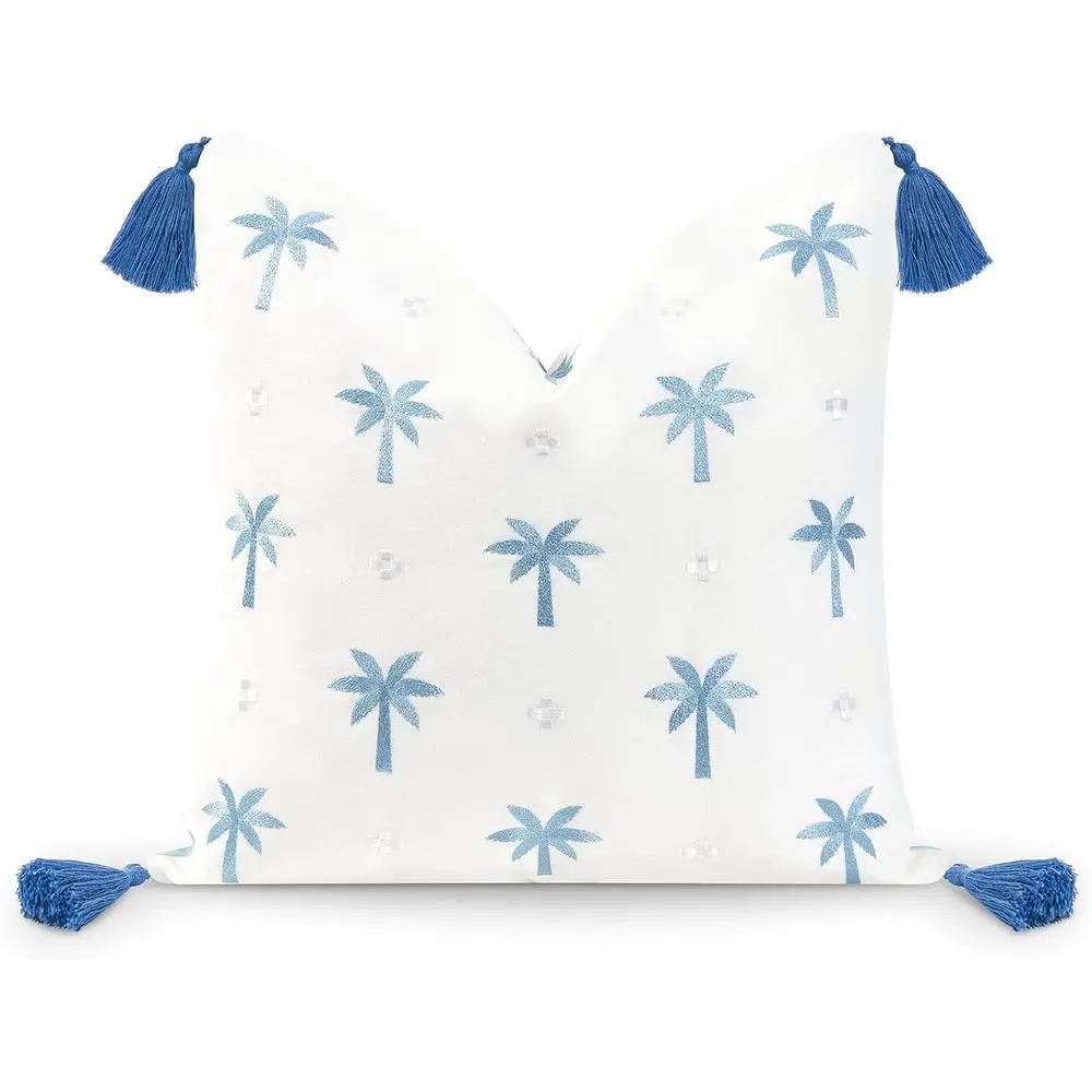 

Hodeco Premium al Hampton Style Patio Indoor Outdoor Pillow Cover Only, 20"x20" Water Resistant or Backyard, Couch, Baby Blue Em