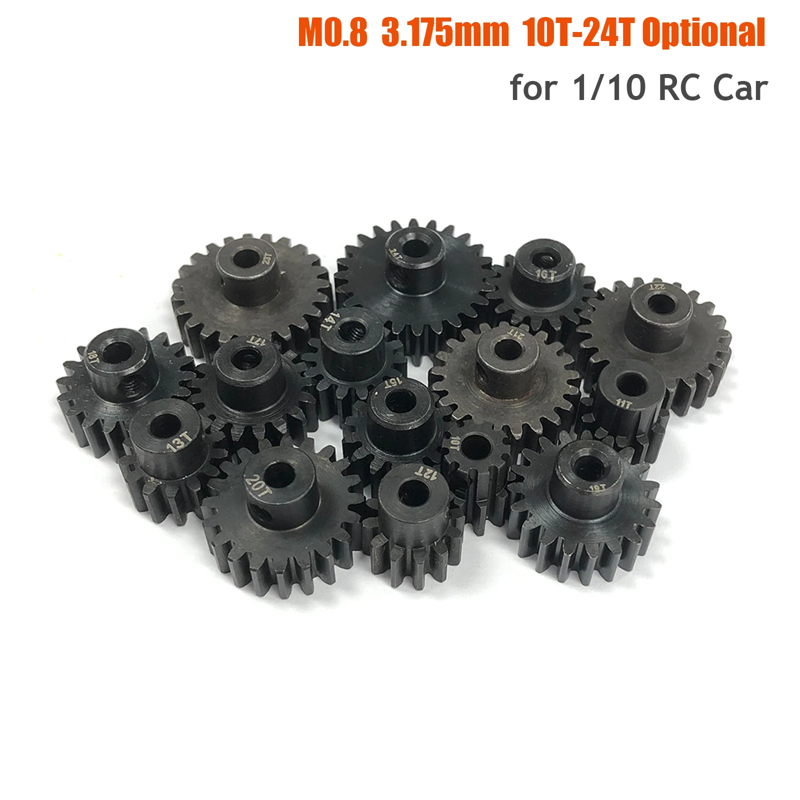 3PCS M0.8 3.175mm Motor Gear Pinion 10T 11T 12T 13T 14T 15T 17T 19T 20T 24T Hardened Steel Metal for 1/10 RC Car Upgrade Parts