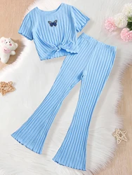 Summer Girls Sets Top+ Pants Short-Sleeved T-Shirt Trousers 8-12y Fashionable Kids Clothing