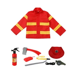 Kids Firefighter Costume, Printed Zipper Jacket Hero Dress Up Suit, Firefighter Toys Full Set Kids Play House Birthday Gift